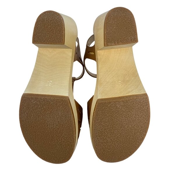 Swedish Hasbeens Women's Lacy Sandal Natural Leather Lime Wood Heels EU 37, US 7 - Picture 12 of 16